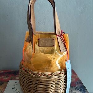 Frances Valentine Transparent orange and Tan basket mini tote - crossbody strap